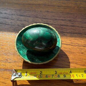 Polished Malachite Egg & Dish Set — Natural Green Gemstone, 3” Display Piece